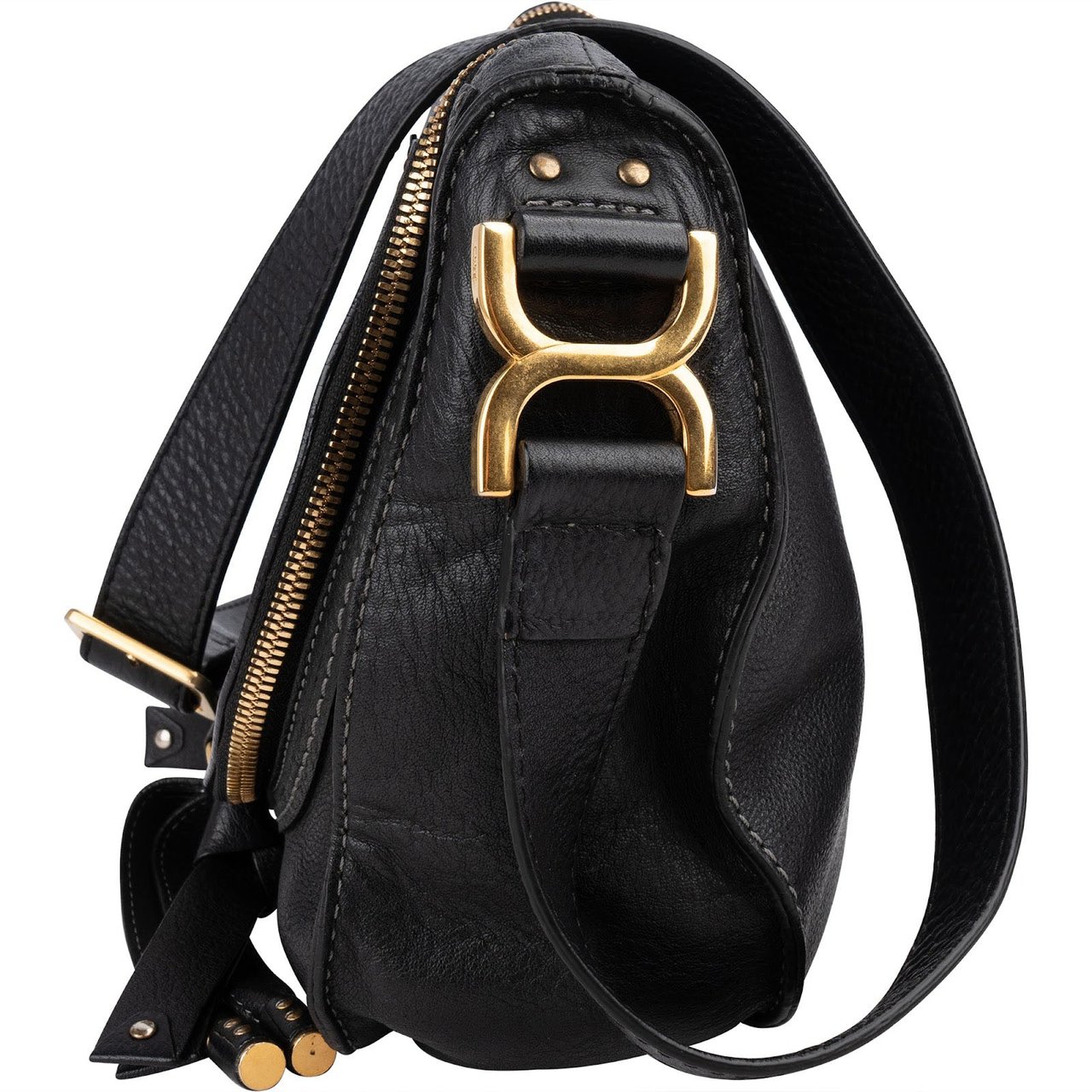 Chloé Black Leather Marcie Saddle Zip Crossbody Bag Zwart