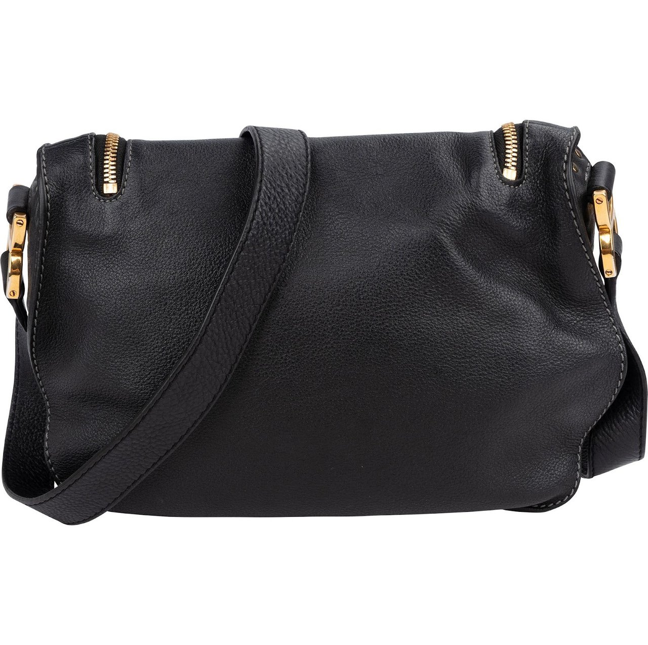 Chloé Black Leather Marcie Saddle Zip Crossbody Bag Zwart