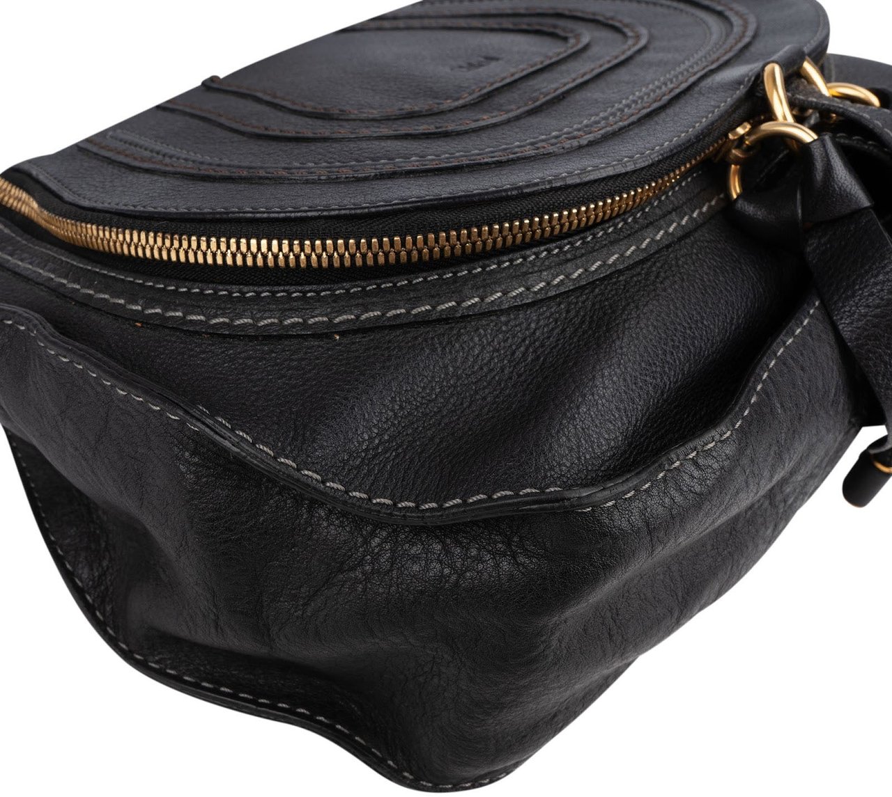 Chloé Black Leather Marcie Saddle Zip Crossbody Bag Zwart