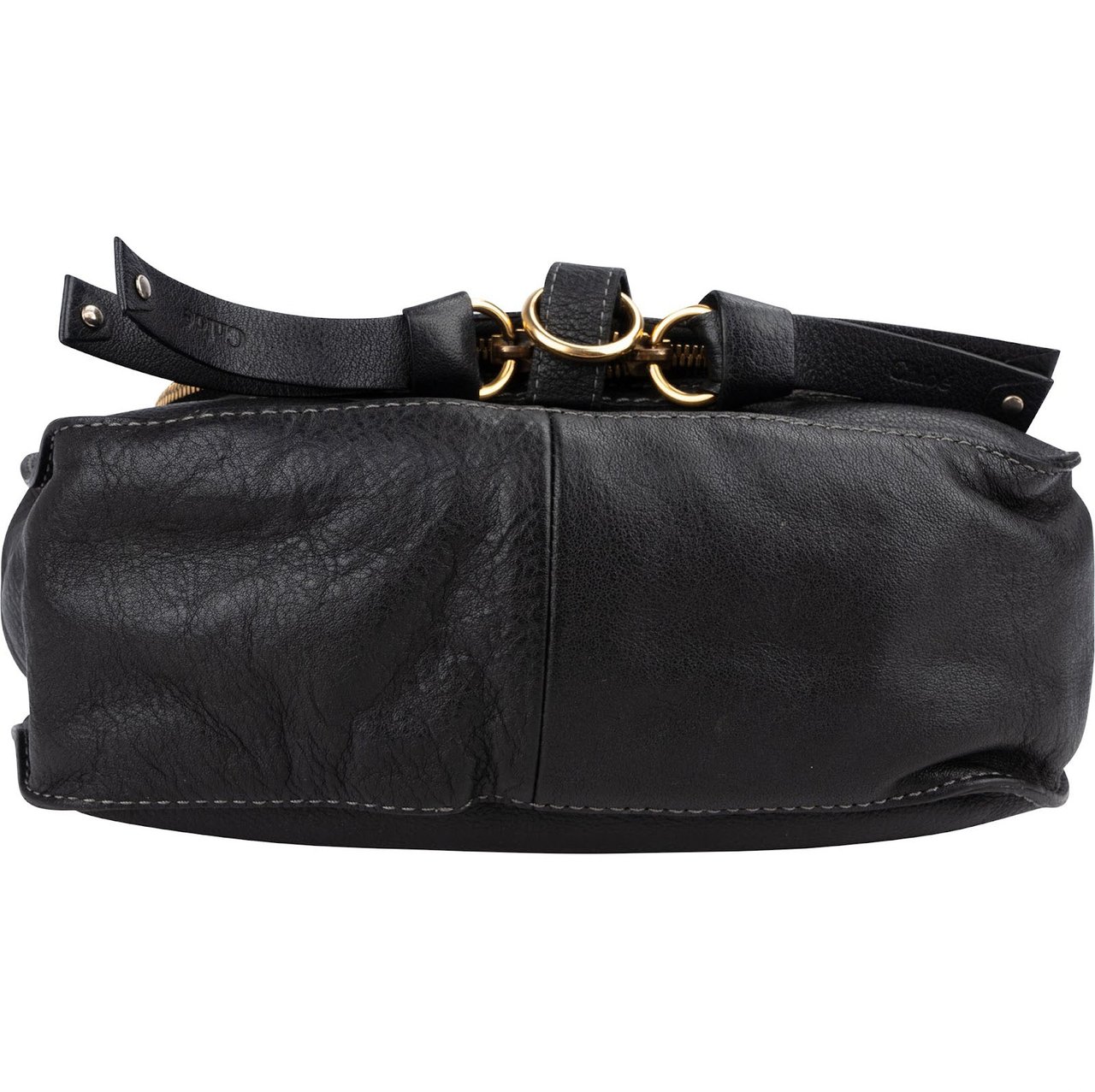 Chloé Black Leather Marcie Saddle Zip Crossbody Bag Zwart