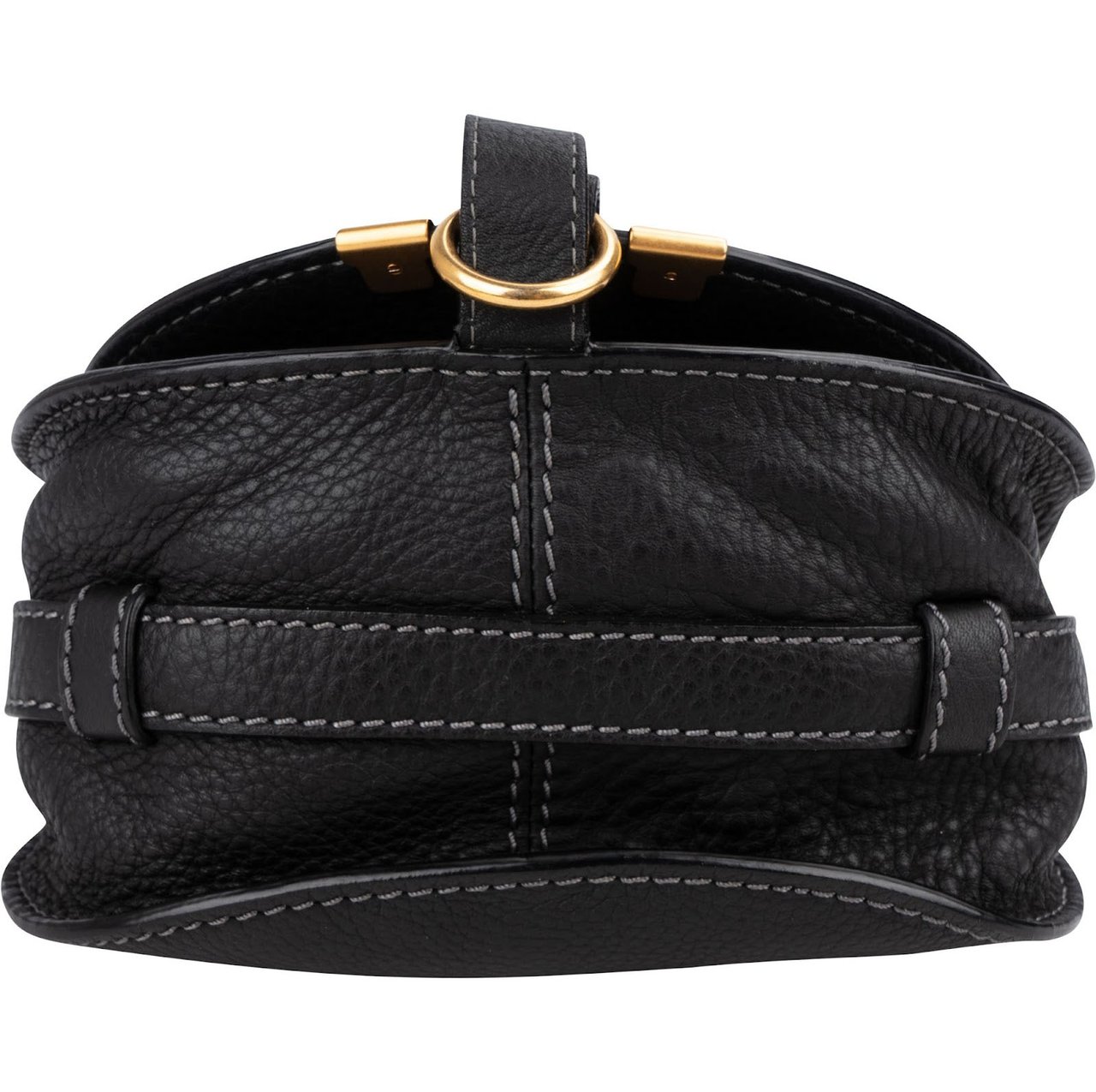 Chloé Black Grained Leather Marcie Small Saddle Crossbody Bag Zwart