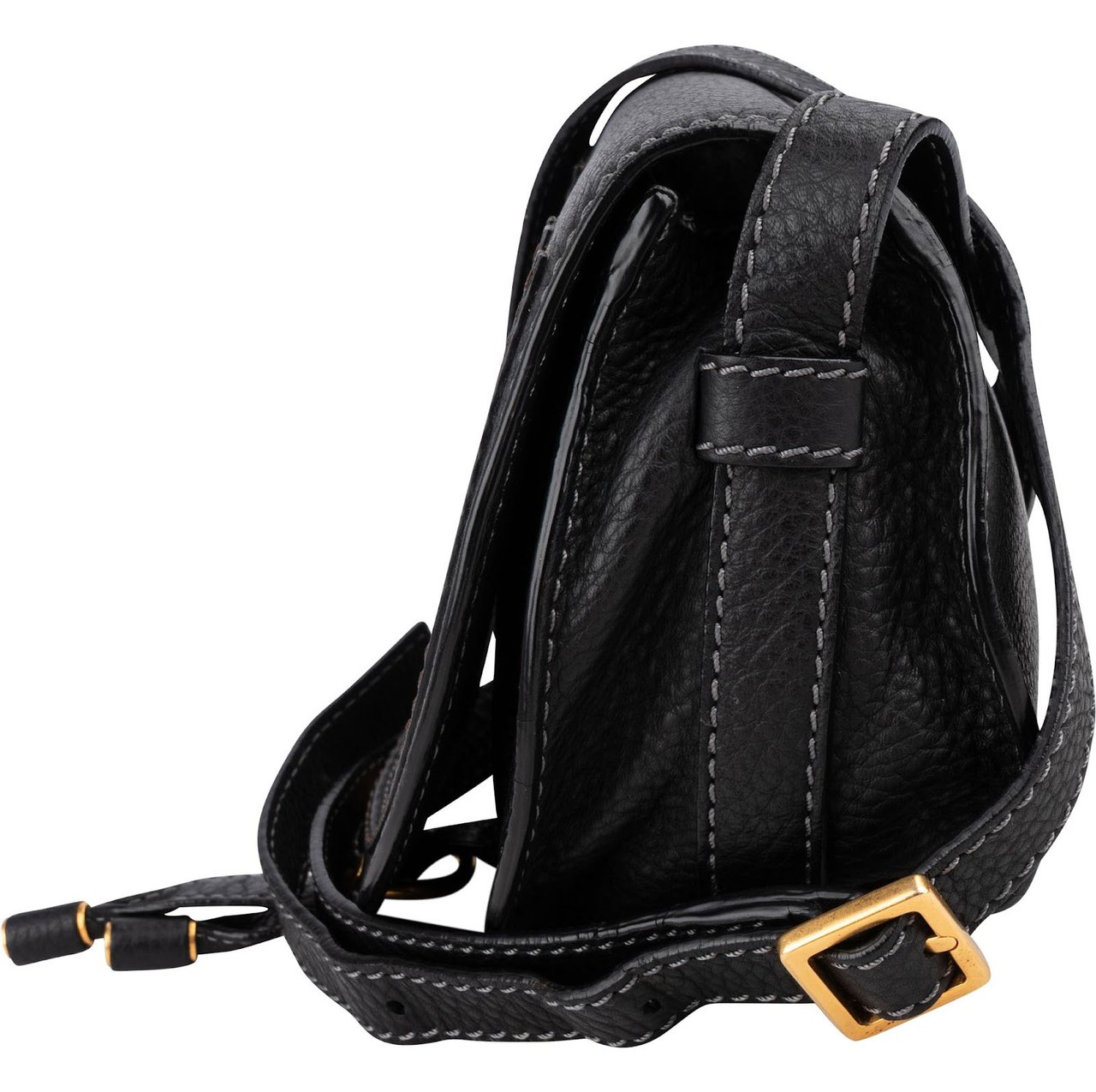 Chloé Black Grained Leather Marcie Small Saddle Crossbody Bag Zwart