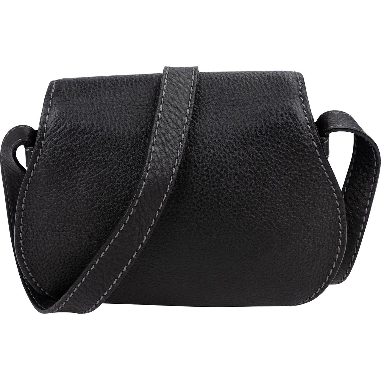 Chloé Black Grained Leather Marcie Small Saddle Crossbody Bag Zwart