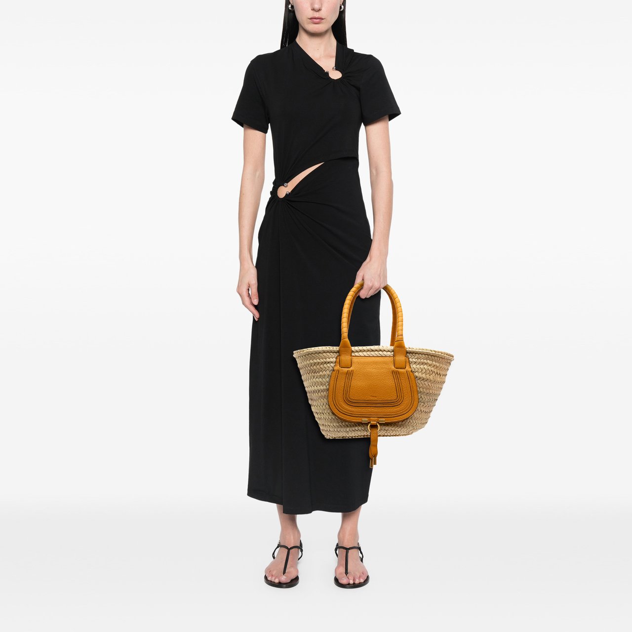 Chloé Medium Raffia Marcie Basket Tote Bruin