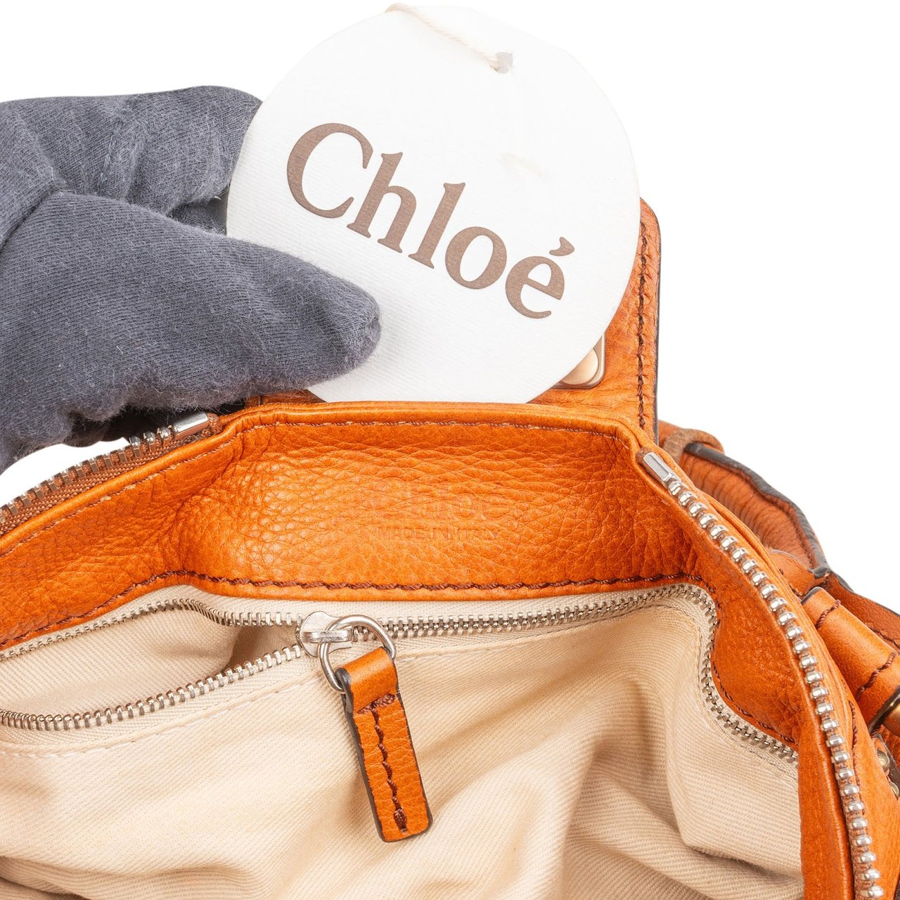 Chloé Cognac Grained Leather Paddington Satchel Handbag Bruin