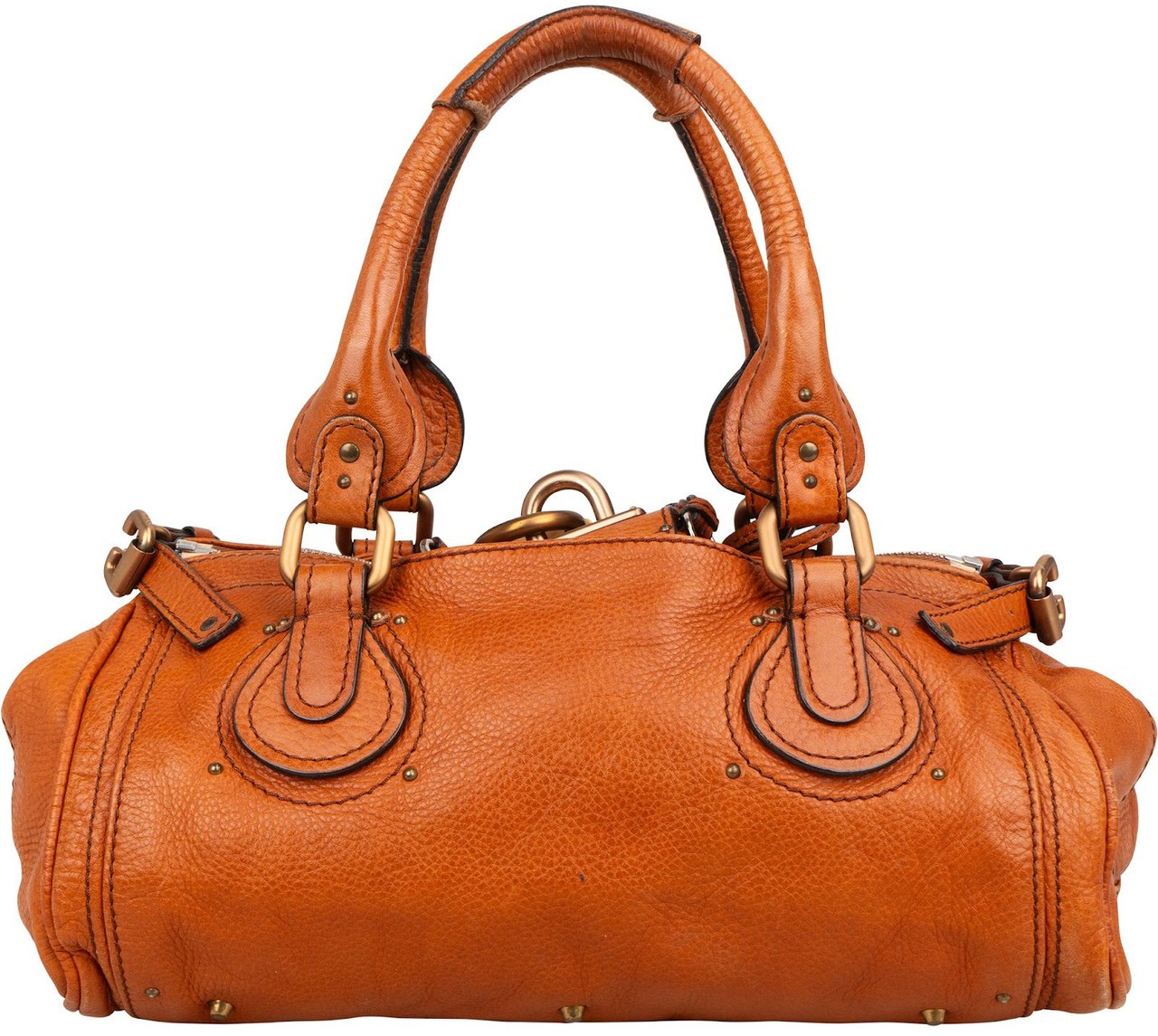 Chloé Cognac Grained Leather Paddington Satchel Handbag Bruin