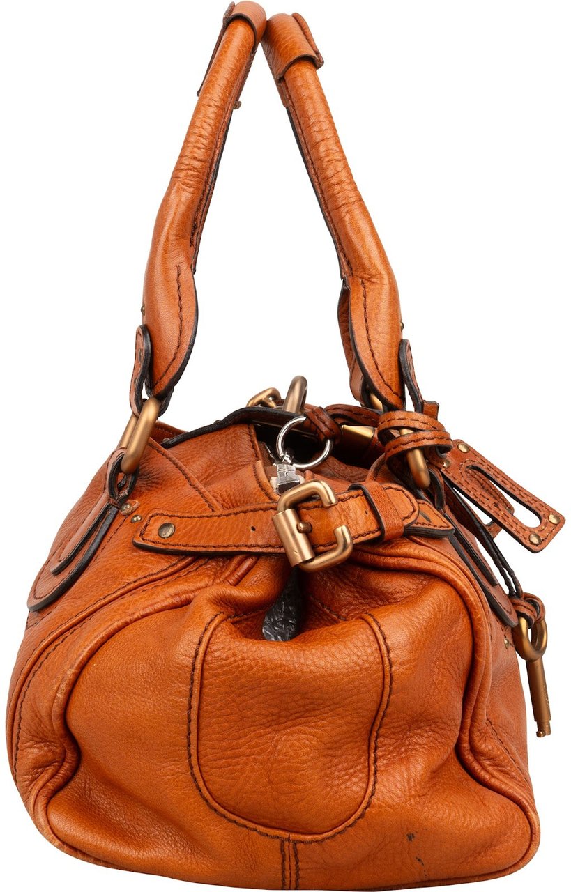 Chloé Cognac Grained Leather Paddington Satchel Handbag Bruin