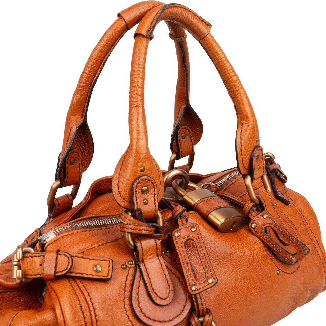 Chloé Cognac Grained Leather Paddington Satchel Handbag Bruin
