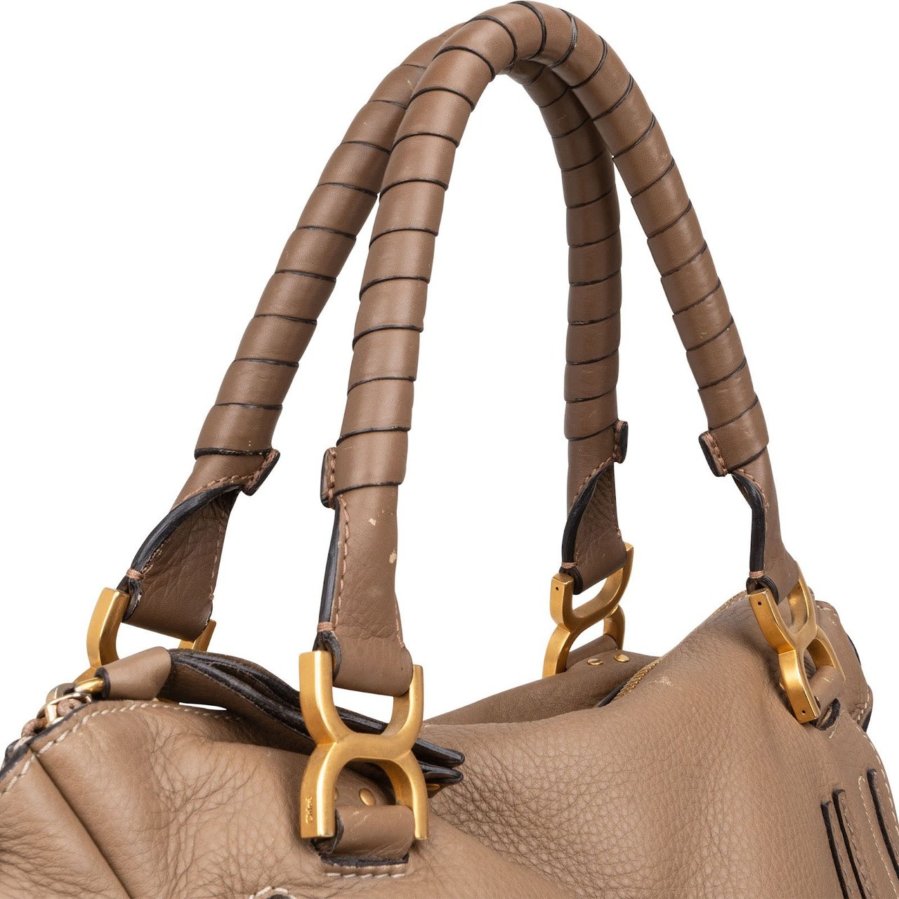 Chloé Grained Leather Large Marcie Shoulder Bag Taupe