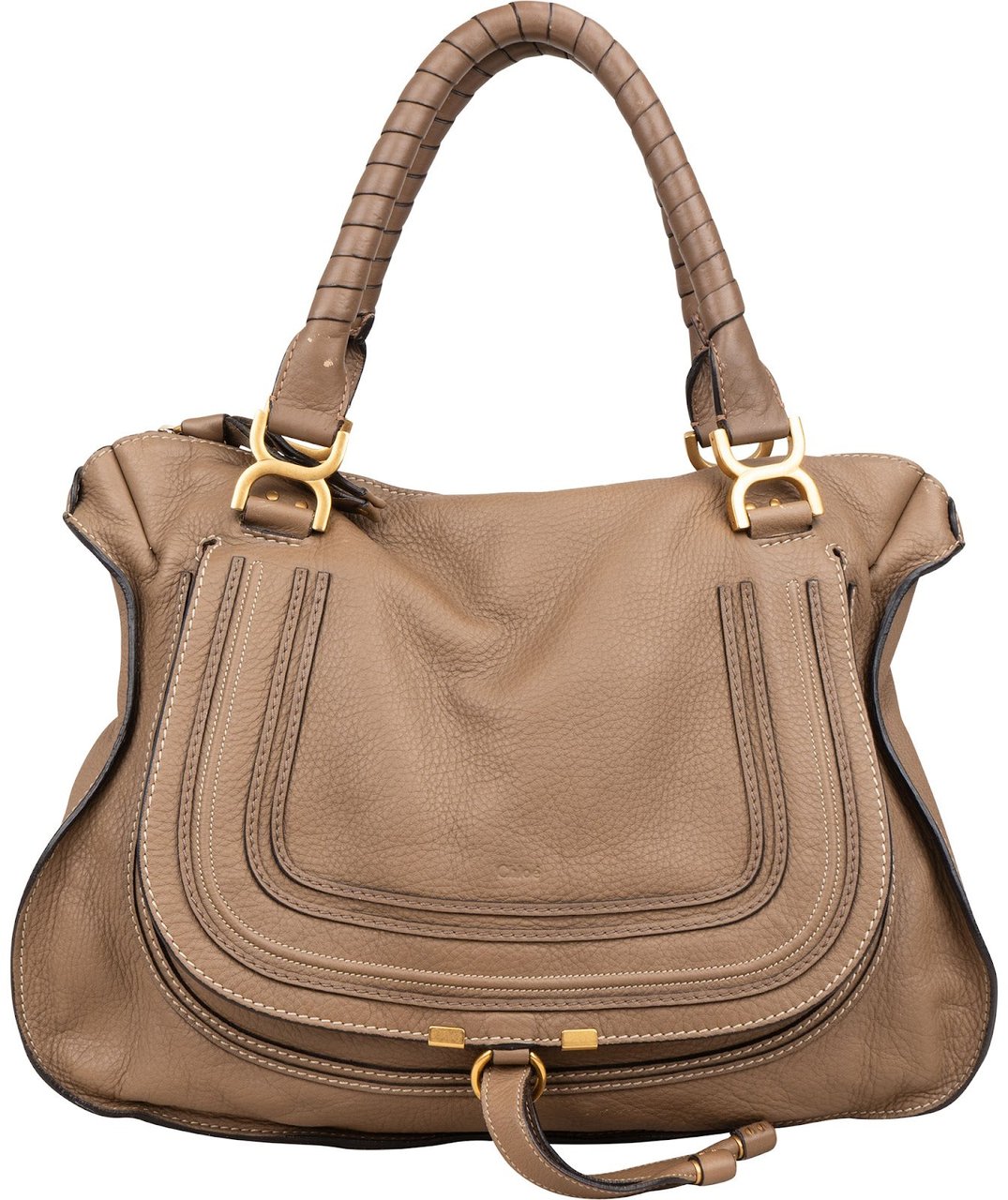 Chloé Grained Leather Large Marcie Shoulder Bag Taupe