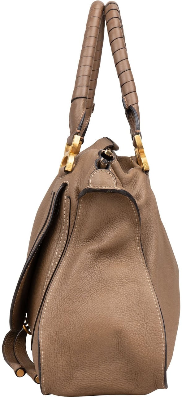 Chloé Grained Leather Large Marcie Shoulder Bag Taupe