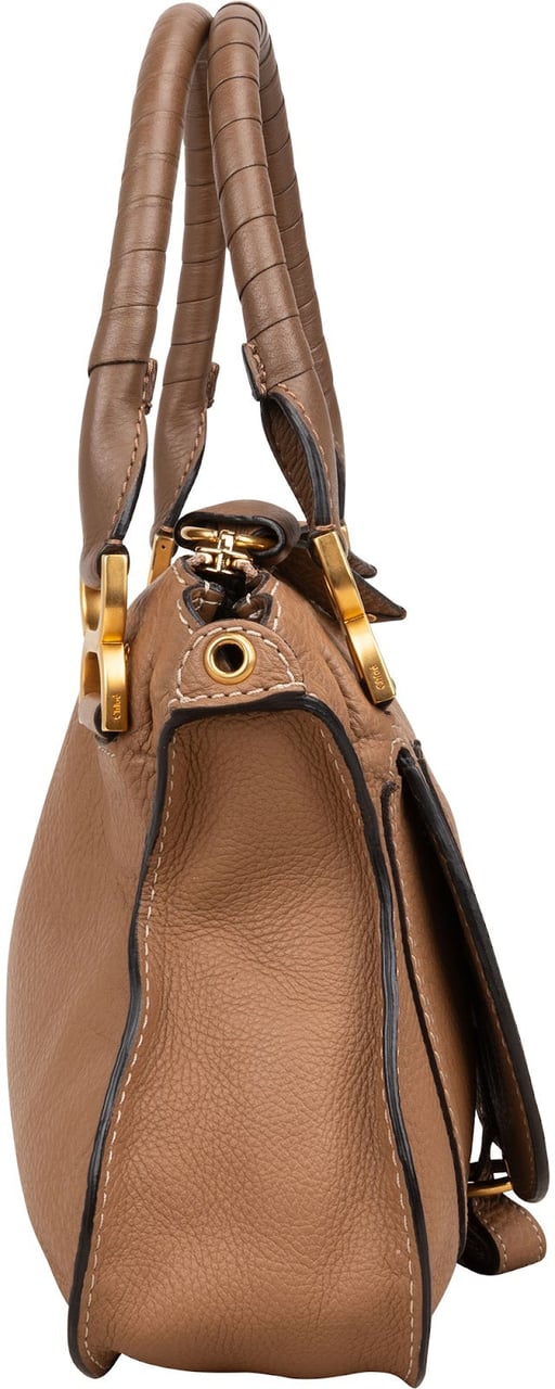 Chloé Grained Leather Marcie Small Handbag Bruin