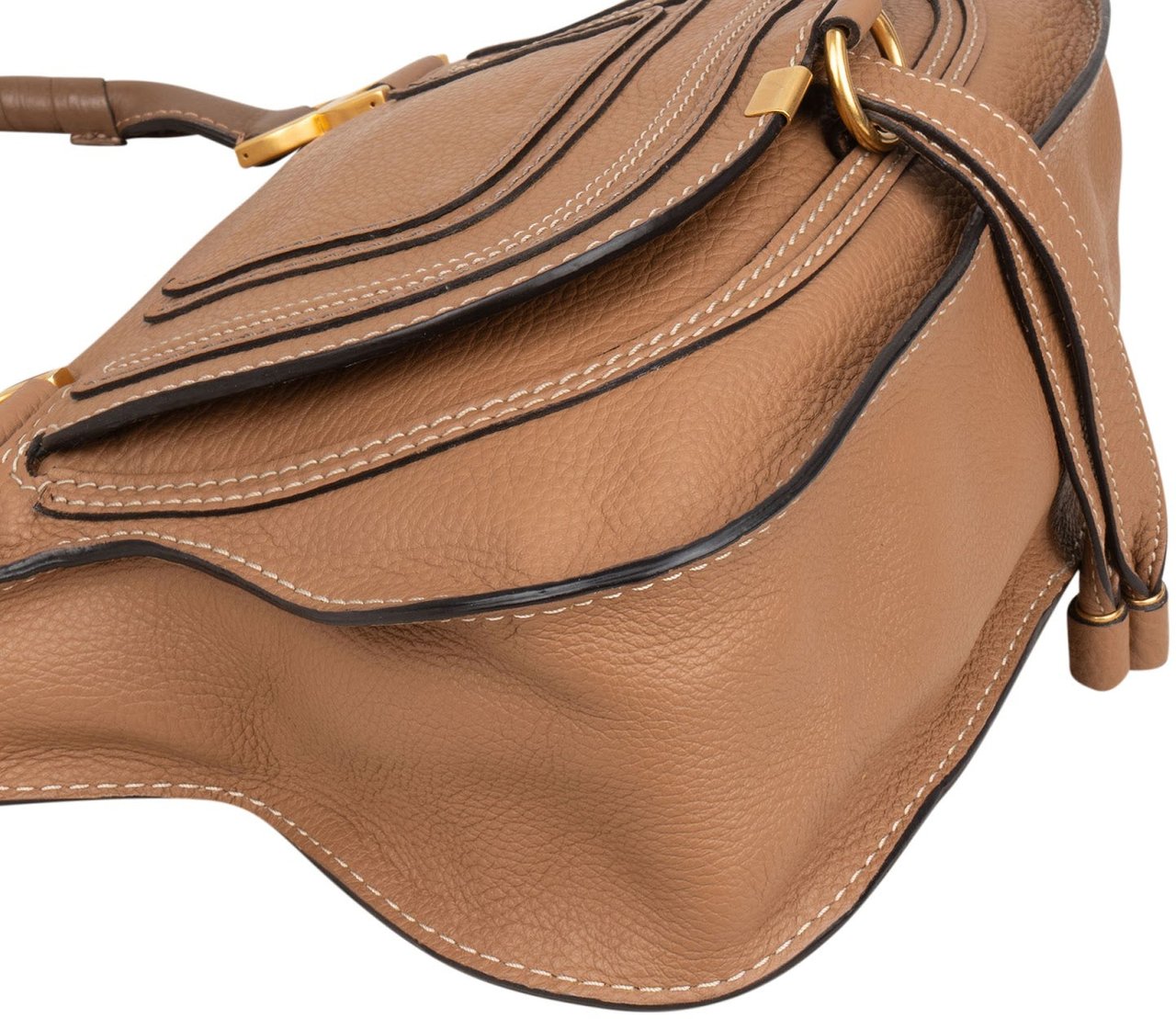 Chloé Grained Leather Marcie Small Handbag Bruin