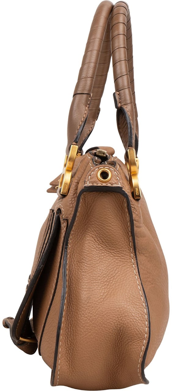 Chloé Grained Leather Marcie Small Handbag Bruin