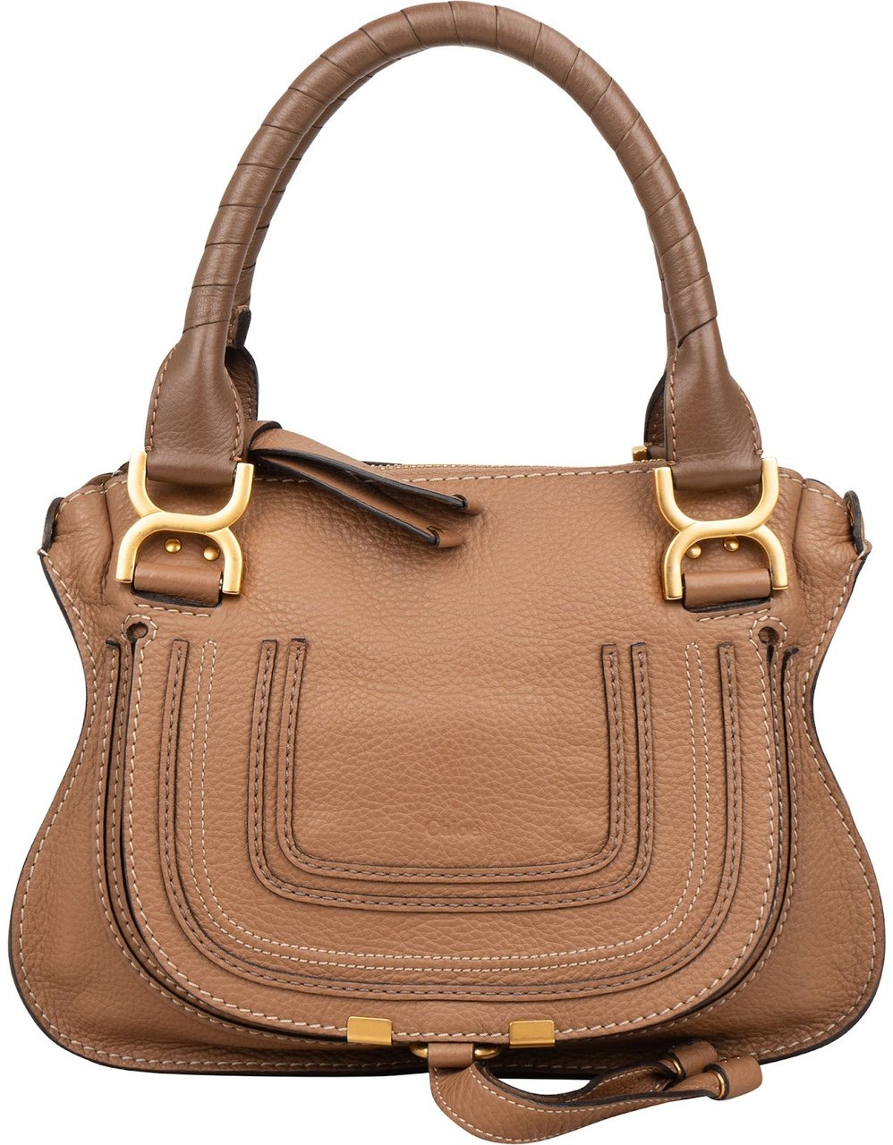 Chloé Grained Leather Marcie Small Handbag Bruin