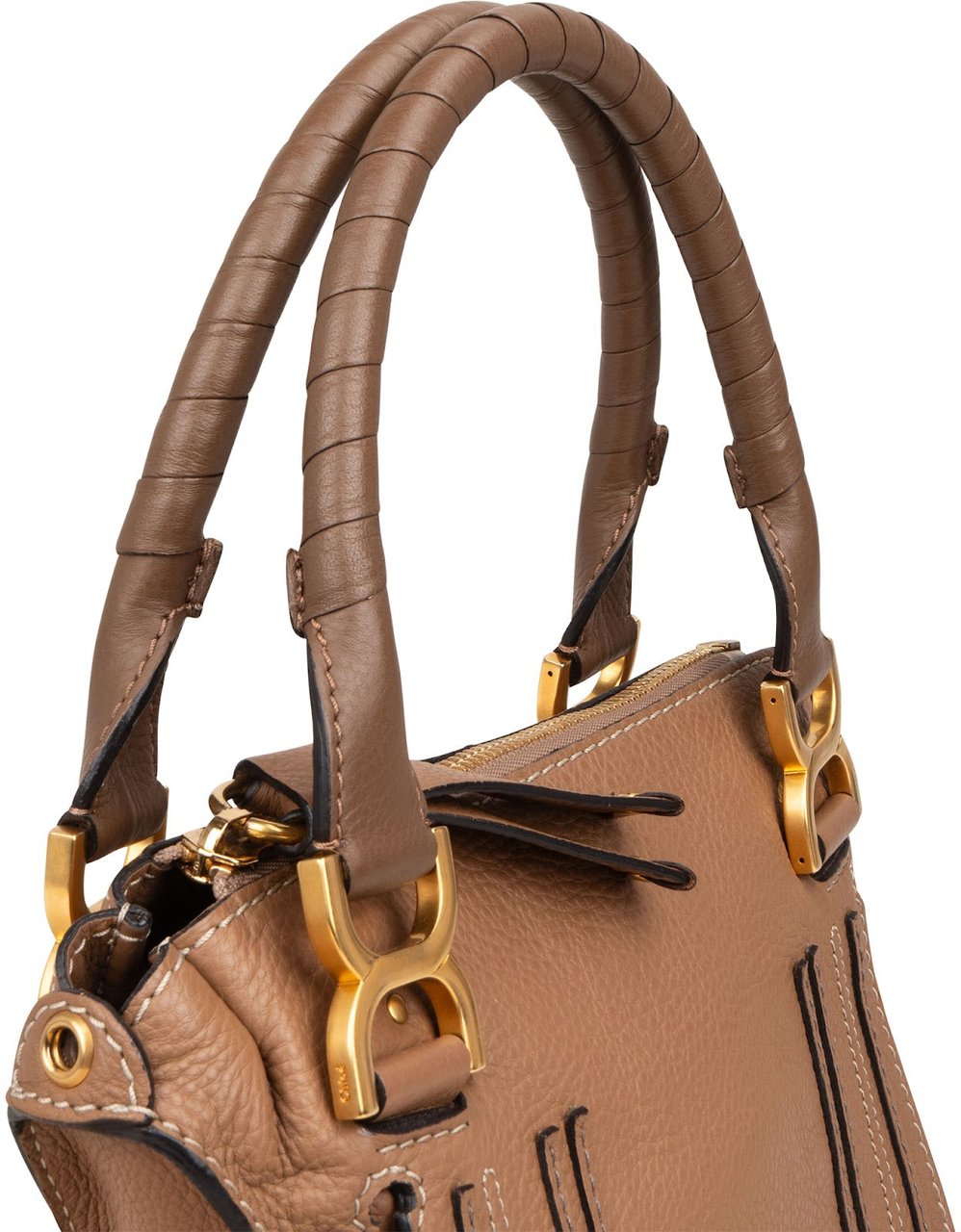 Chloé Grained Leather Marcie Small Handbag Bruin