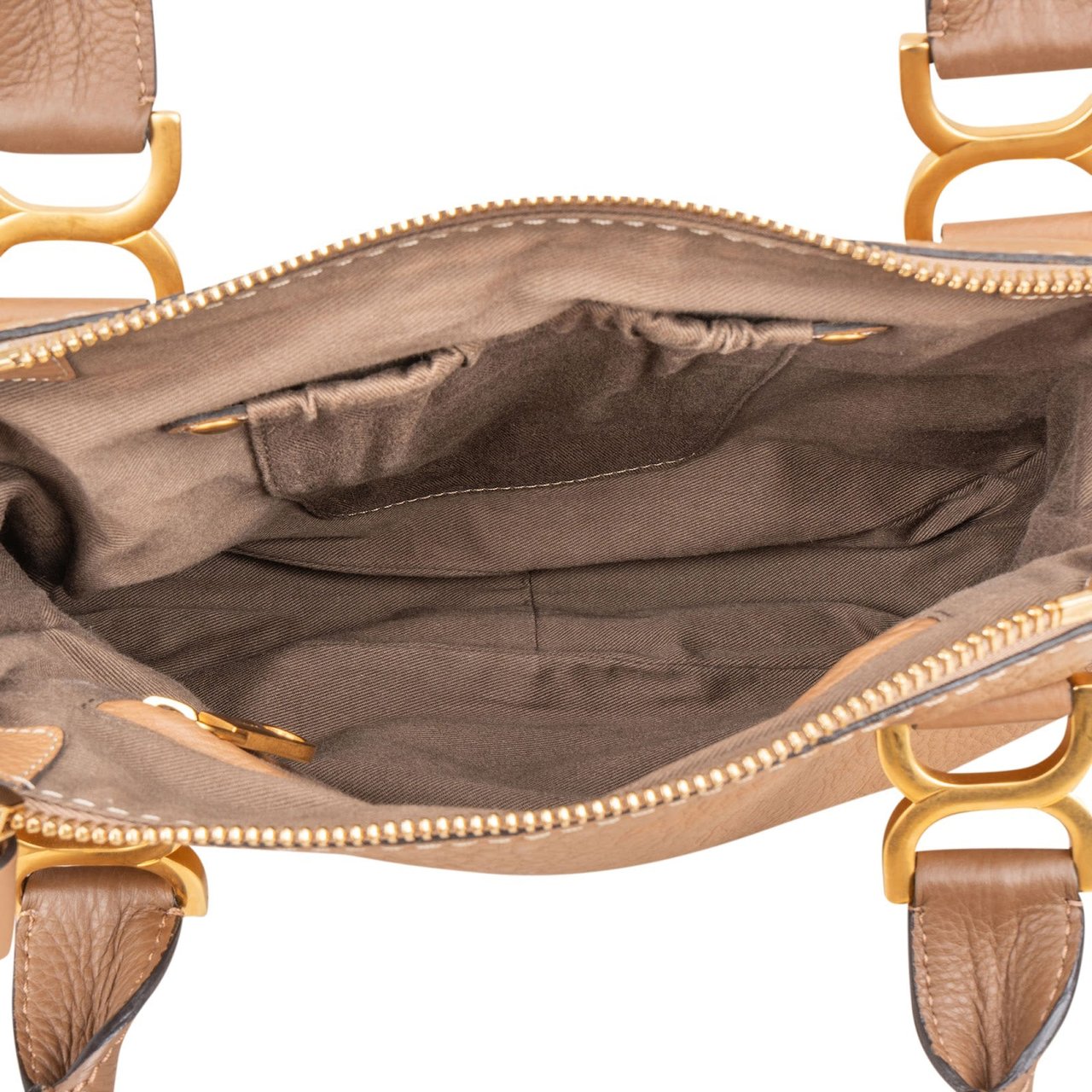 Chloé Grained Leather Marcie Small Handbag Bruin