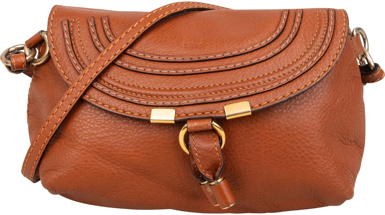 Chloé Grained Leather Mini Marcie Crossbody Bag Bruin