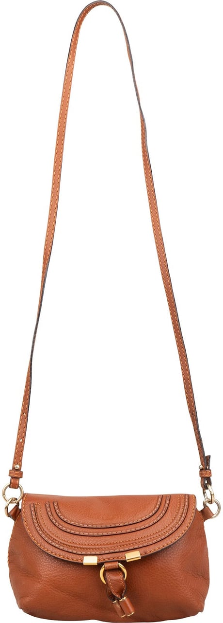 Chloé Grained Leather Mini Marcie Crossbody Bag Bruin