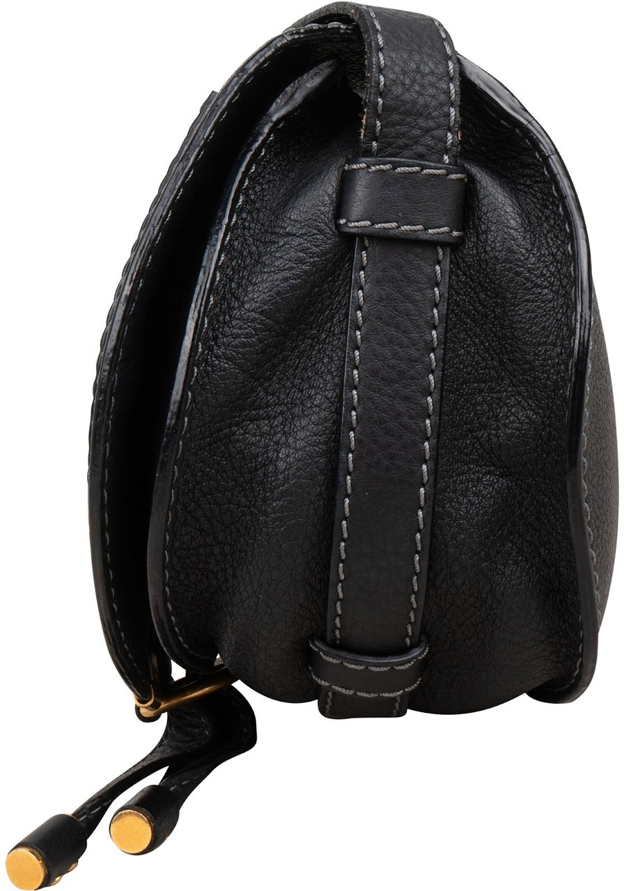 Chloé Grained Calfskin Marcie Mini Saddle Crossbody Bag Zwart