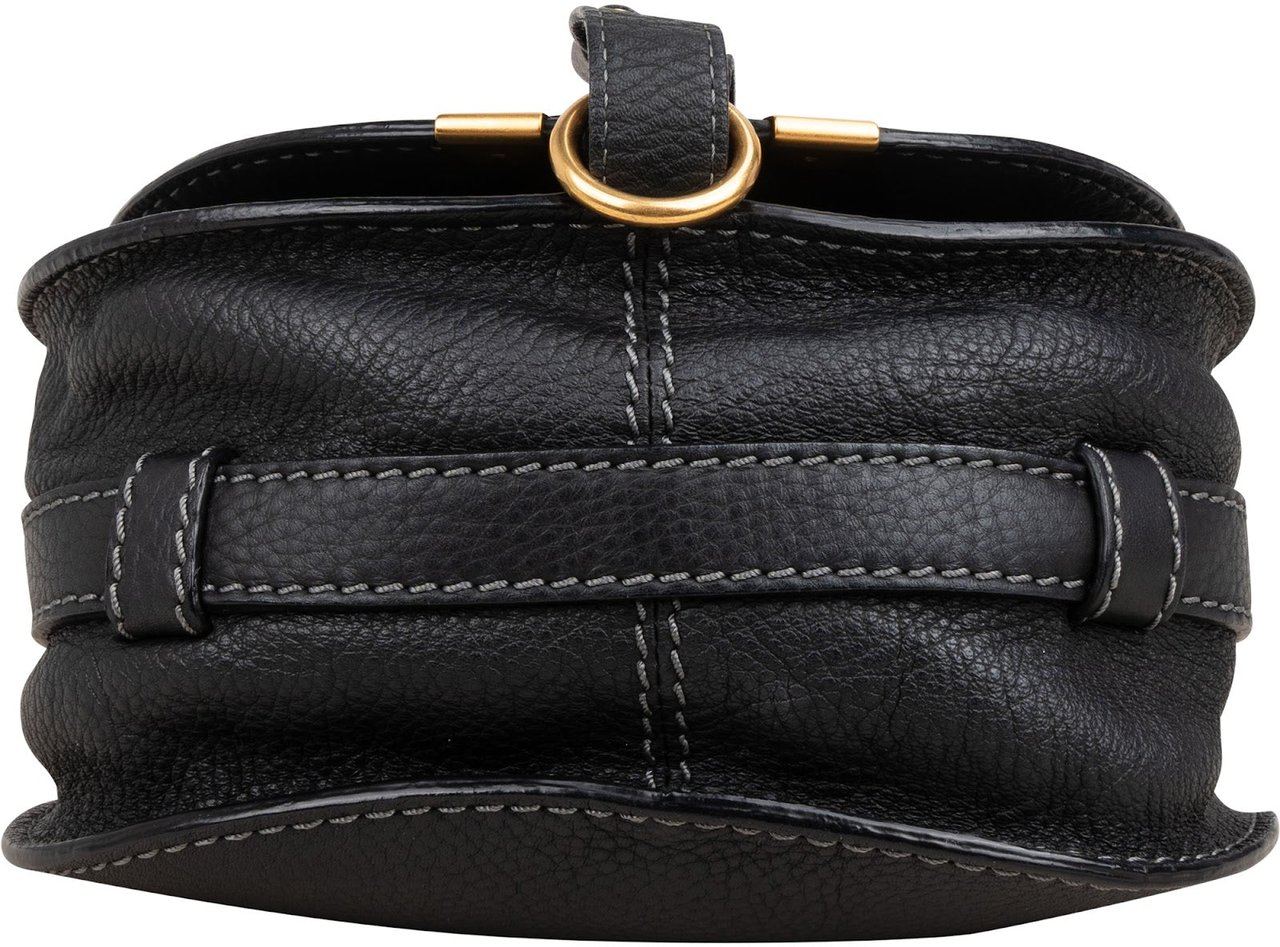 Chloé Grained Calfskin Marcie Mini Saddle Crossbody Bag Zwart