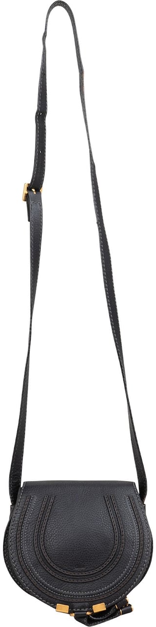 Chloé Grained Calfskin Marcie Mini Saddle Crossbody Bag Zwart