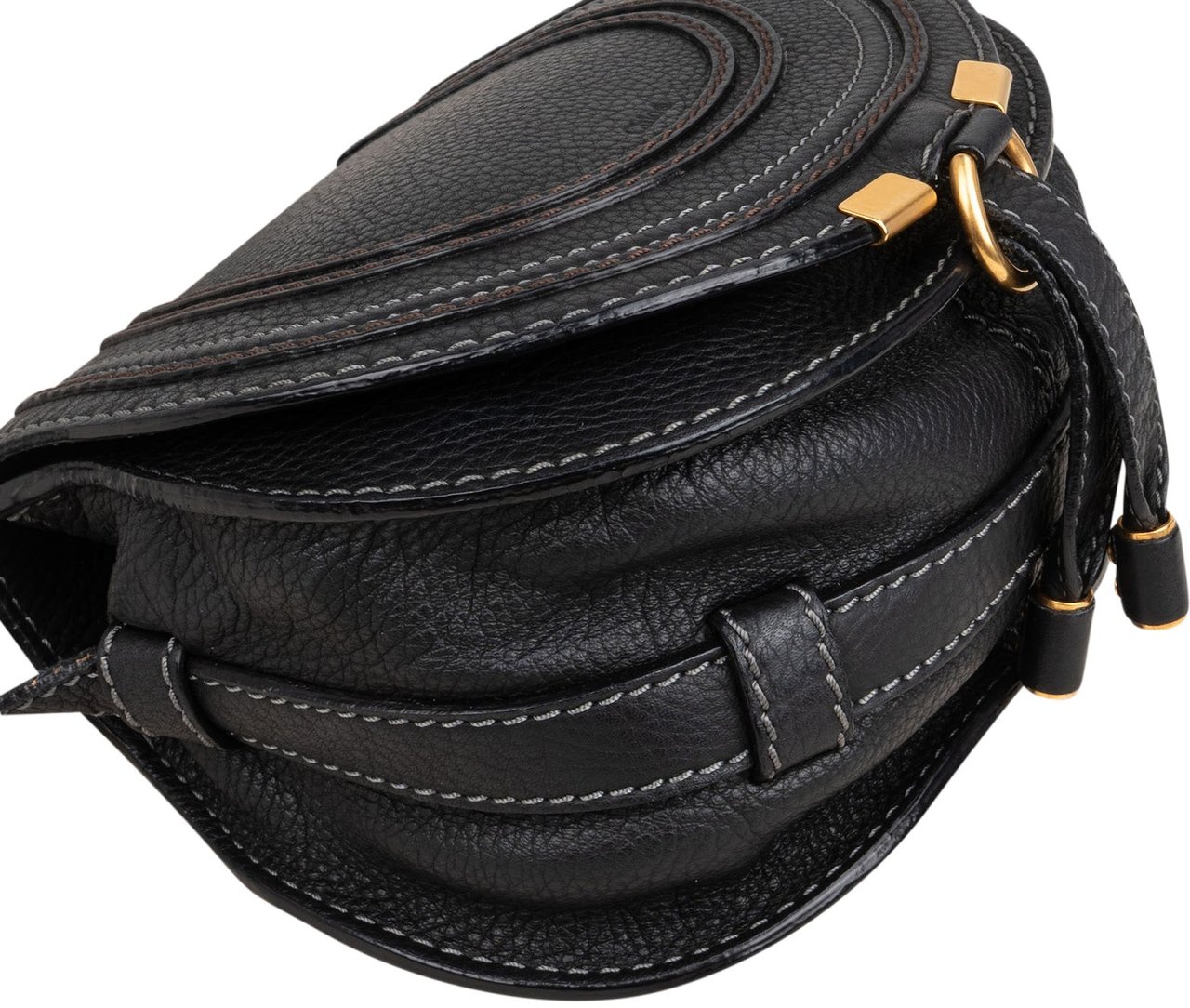 Chloé Grained Calfskin Marcie Mini Saddle Crossbody Bag Zwart