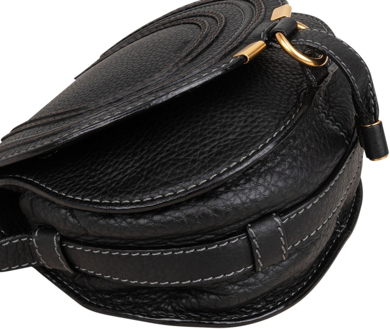 Chloé Back Leather Marcie Mini Saddle Crossbody Bag Zwart