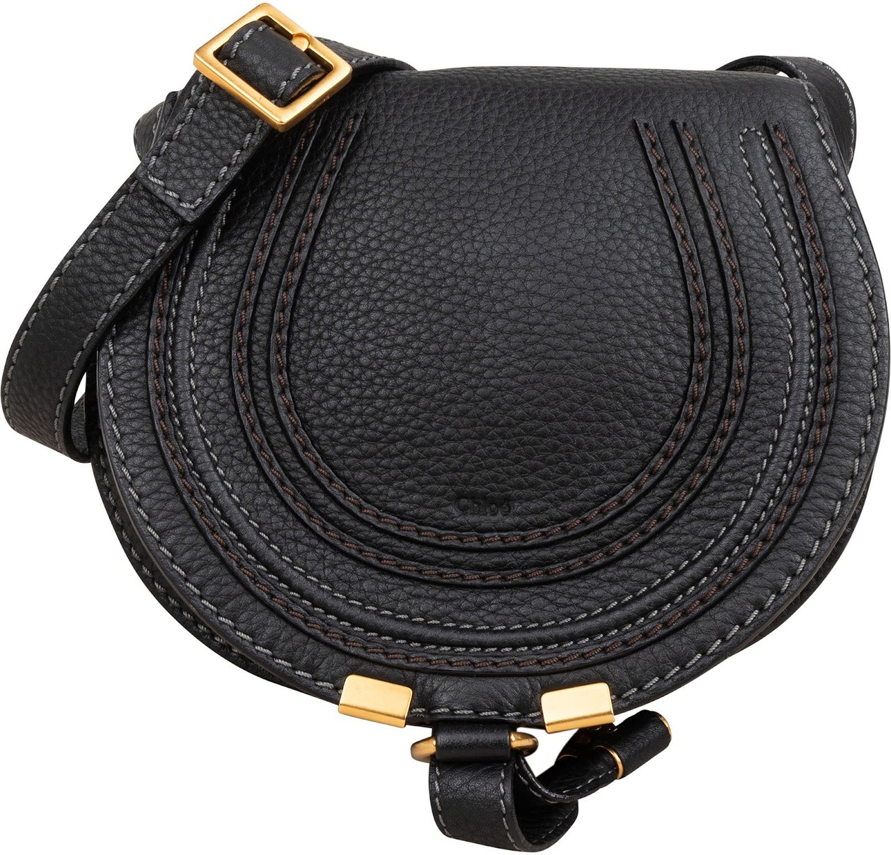 Chloé Back Leather Marcie Mini Saddle Crossbody Bag Zwart