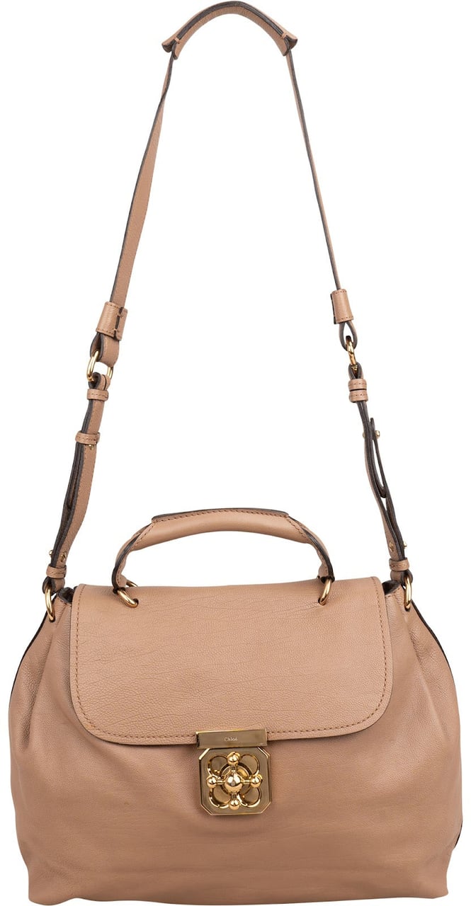 Chloé Leather Elsie Turnlock Handbag Beige