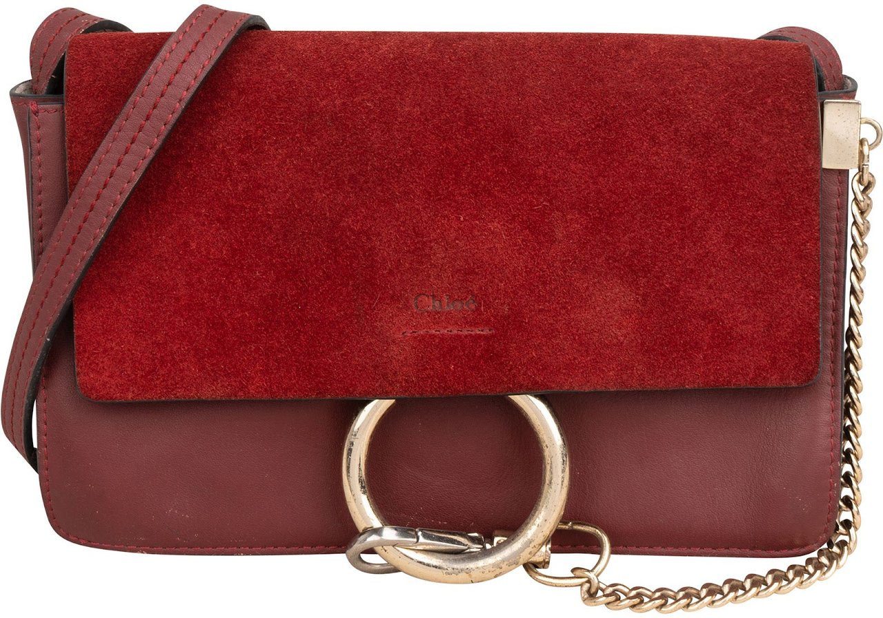 Chloé Suede Calfskin Faye Small Shoulder Crossbody Bag Maroon