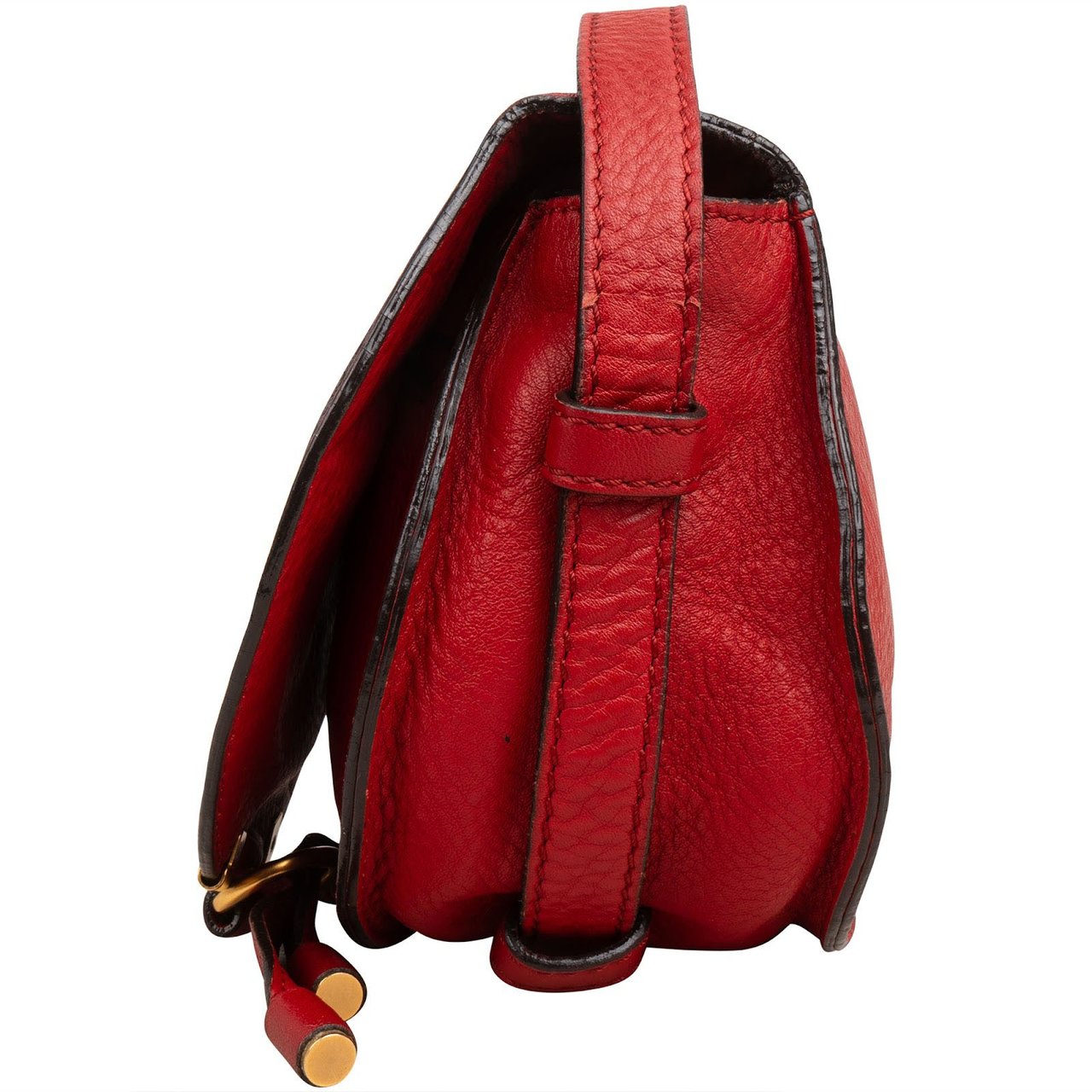 Chloé Grained Calfskin Marcie Mini Saddle Crossbody Bag Rood