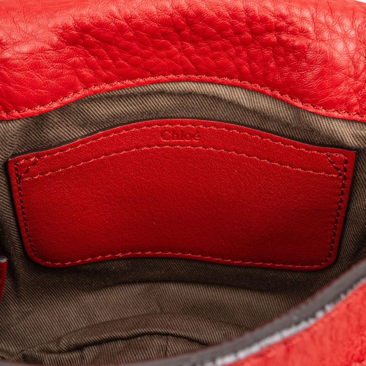 Chloé Grained Calfskin Marcie Mini Saddle Crossbody Bag Rood