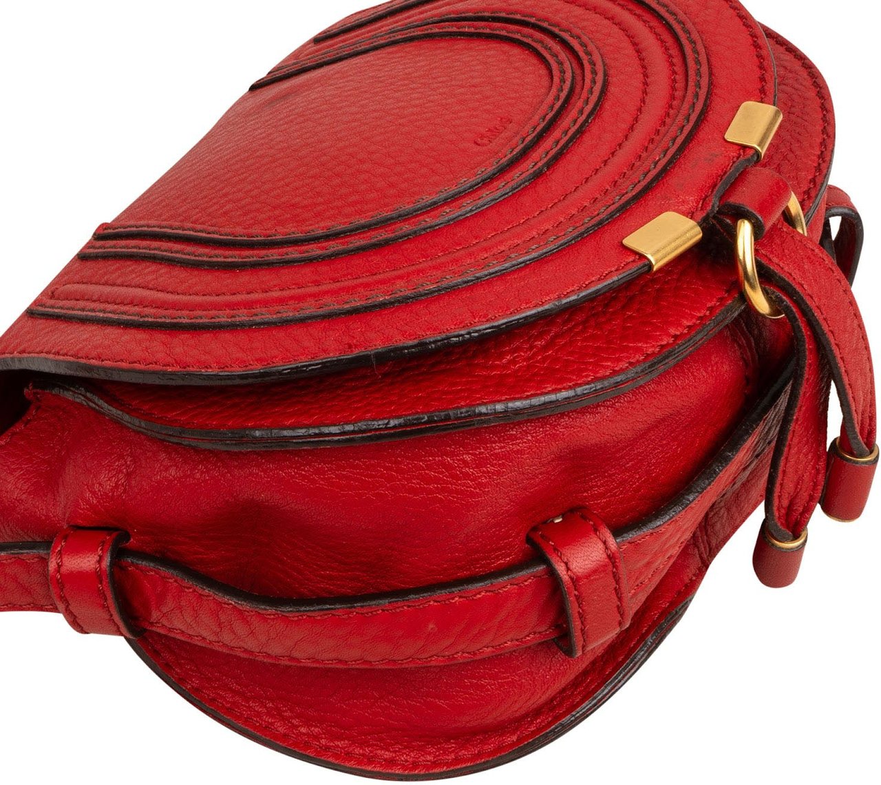 Chloé Grained Calfskin Marcie Mini Saddle Crossbody Bag Rood