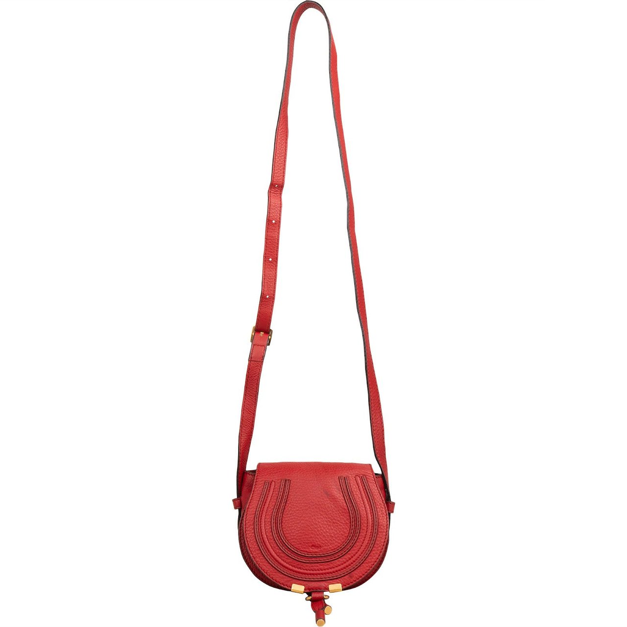 Chloé Grained Calfskin Marcie Mini Saddle Crossbody Bag Rood