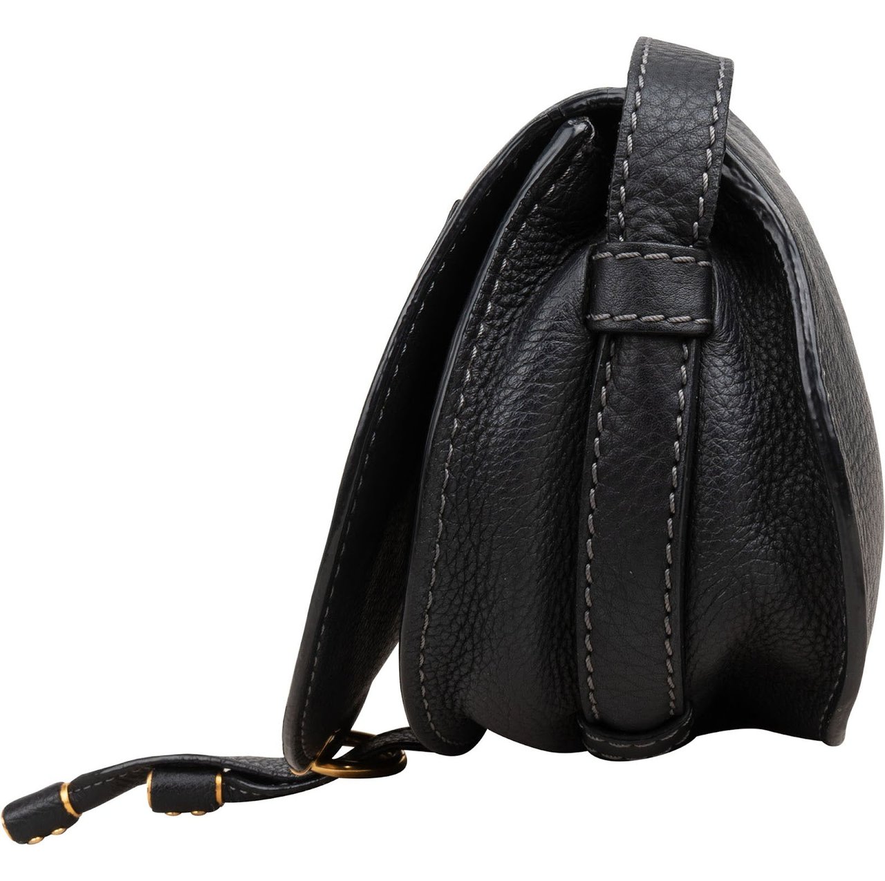 Chloé Grained Calfskin Small Marcie Saddle Crossbody Bag Zwart