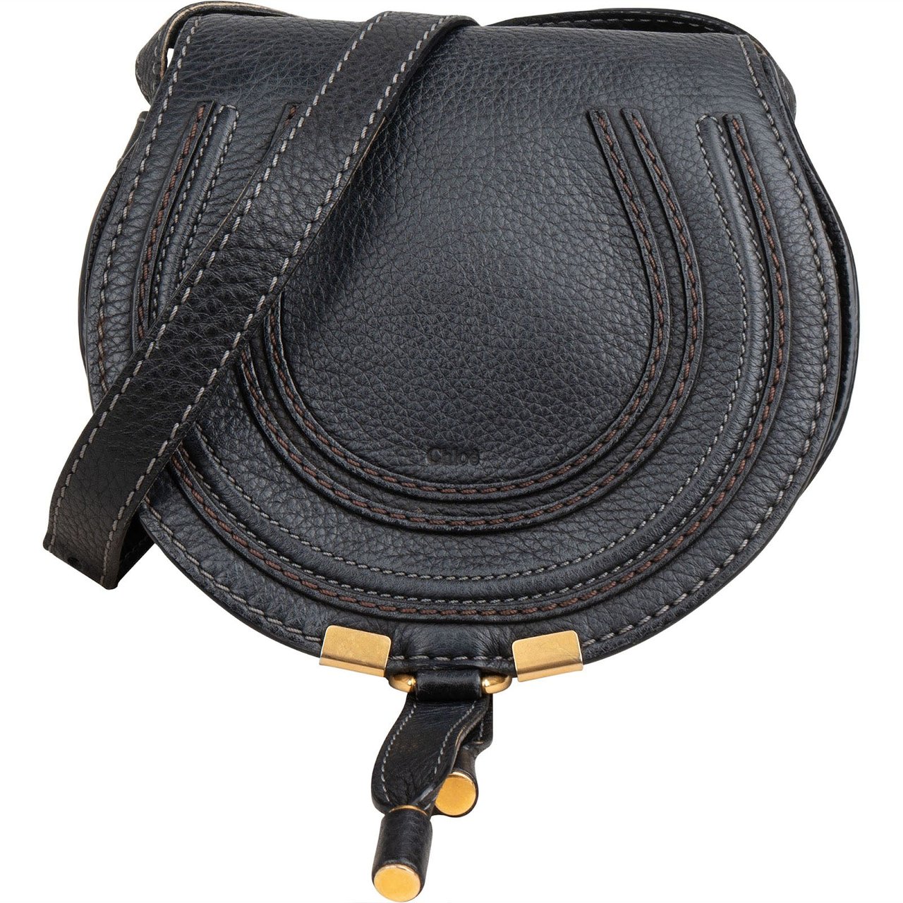 Chloé Grained Calfskin Small Marcie Saddle Crossbody Bag Zwart