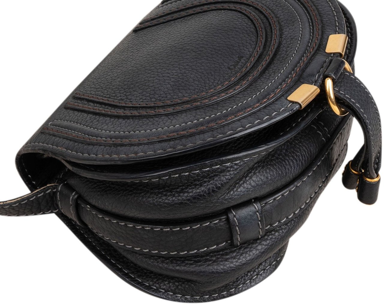 Chloé Grained Calfskin Small Marcie Saddle Crossbody Bag Zwart