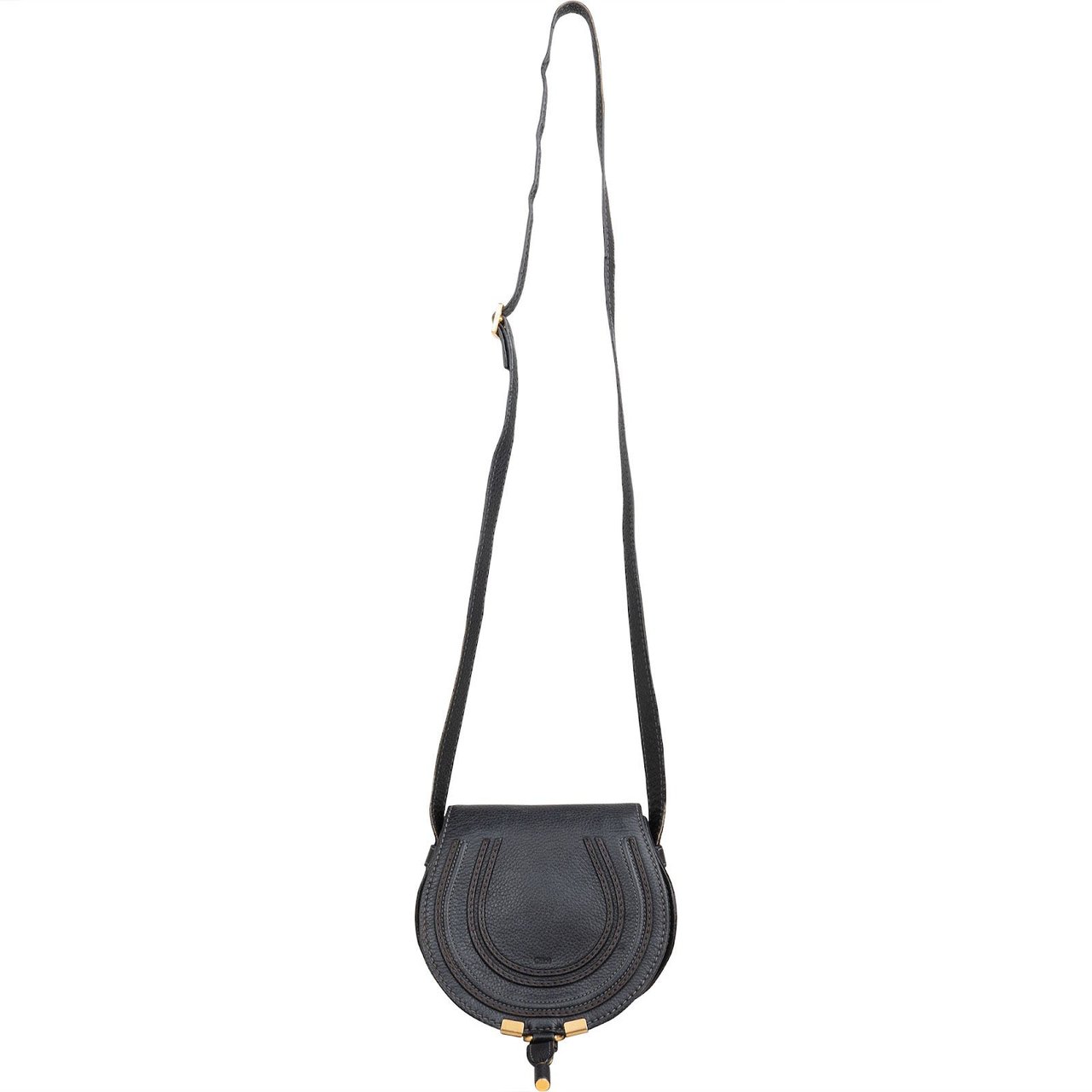 Chloé Grained Calfskin Small Marcie Saddle Crossbody Bag Zwart