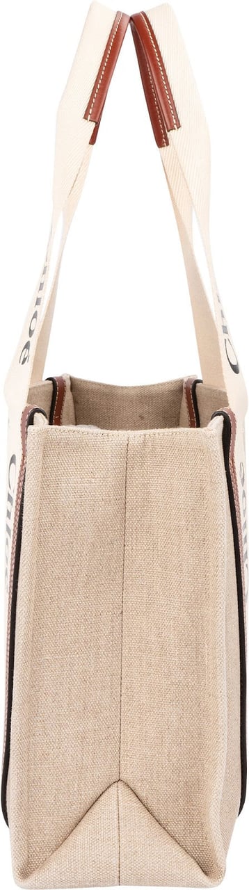 Chloé Canvas Woody Medium Shoulder Bag Beige