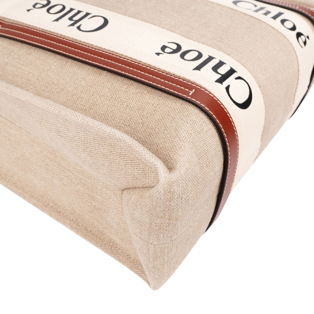Chloé Canvas Woody Medium Shoulder Bag Beige