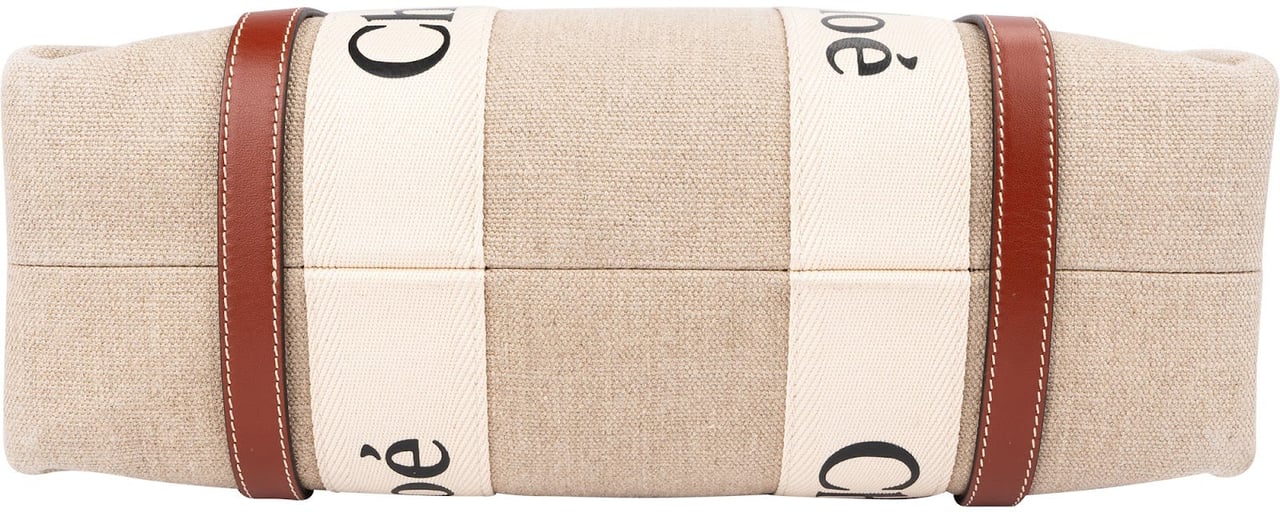 Chloé Canvas Woody Medium Shoulder Bag Beige