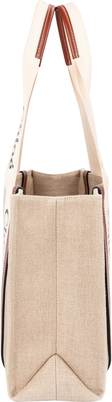 Chloé Canvas Woody Medium Shoulder Bag Beige