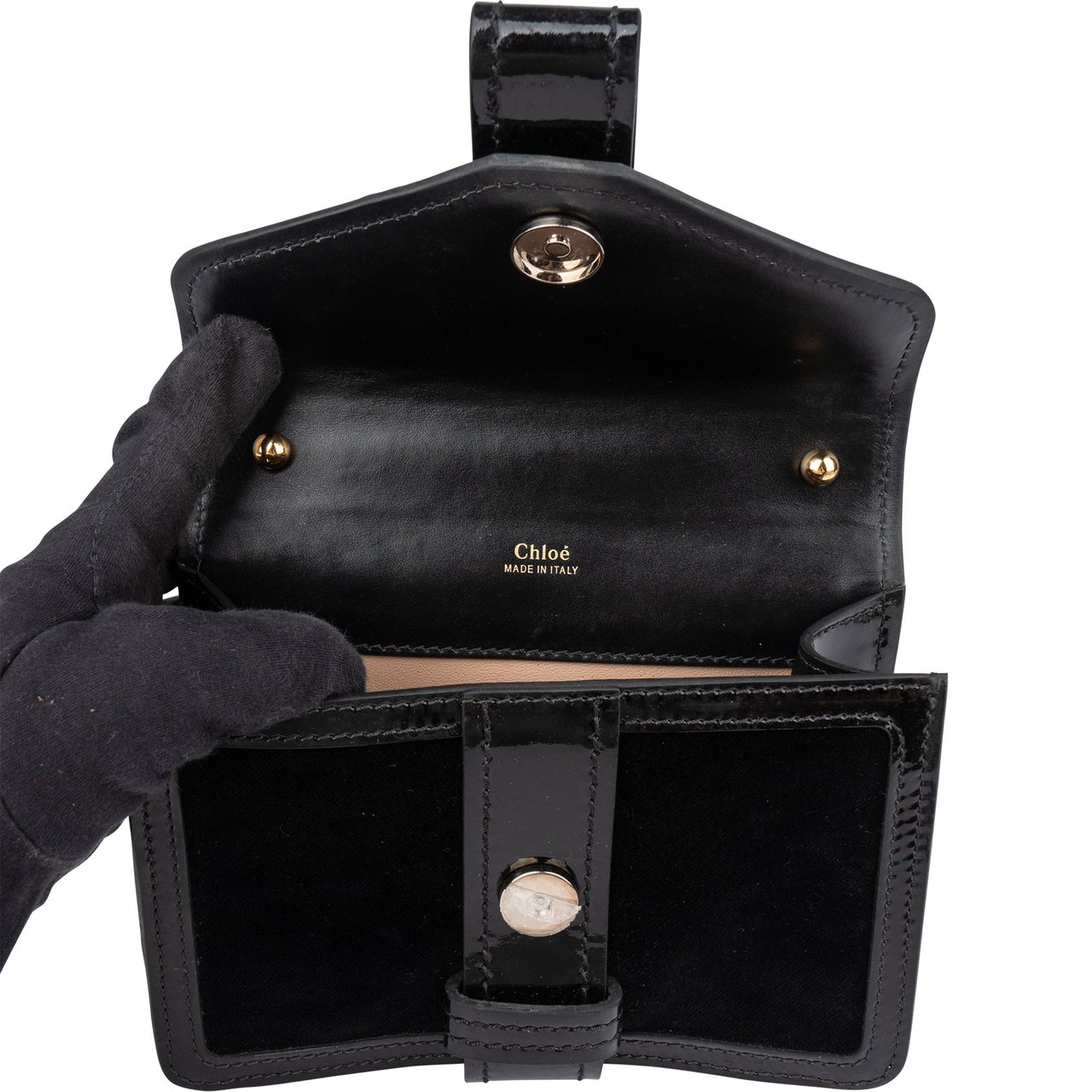 Chloé Chloé Black Satin Crystal Padlock Aby Crossbody Bag Zwart