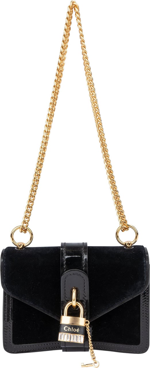 Chloé Black Satin Crystal Padlock Aby Crossbody Bag Zwart