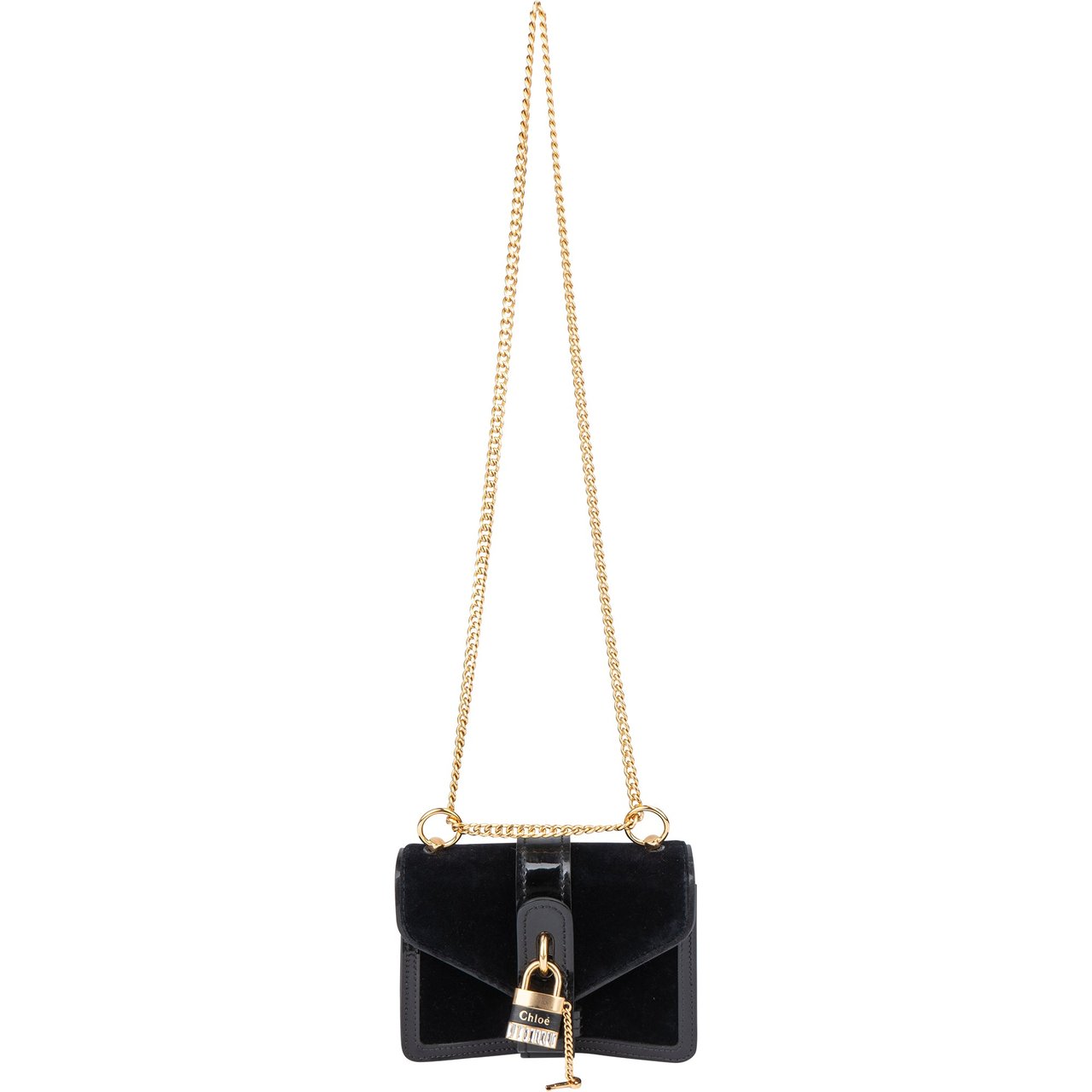 Chloé Chloé Black Satin Crystal Padlock Aby Crossbody Bag Zwart