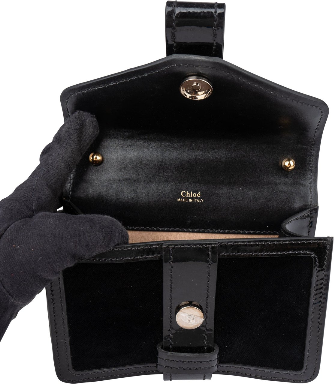 Chloé Black Satin Crystal Padlock Aby Crossbody Bag Zwart