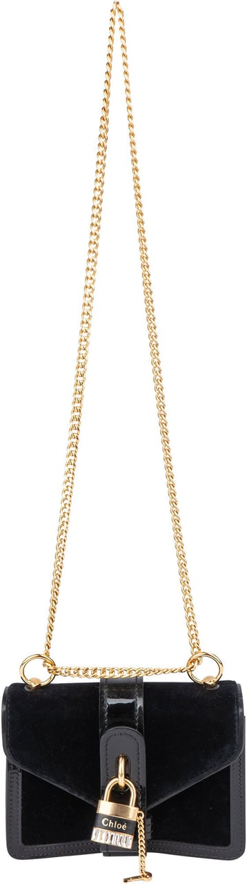 Chloé Black Satin Crystal Padlock Aby Crossbody Bag Zwart