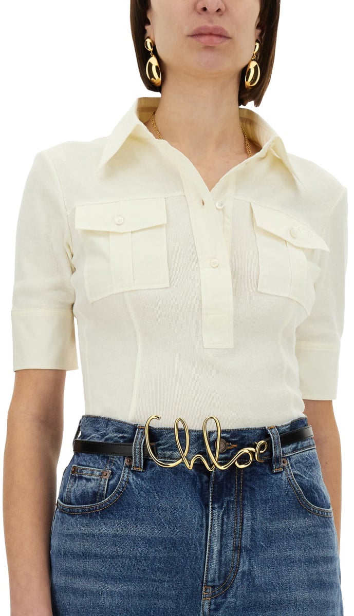 Chloé SLIM FIT POLO. Wit
