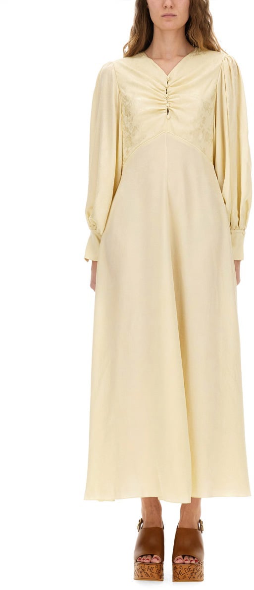 Chloé RUCHED SILK DRESS Geel